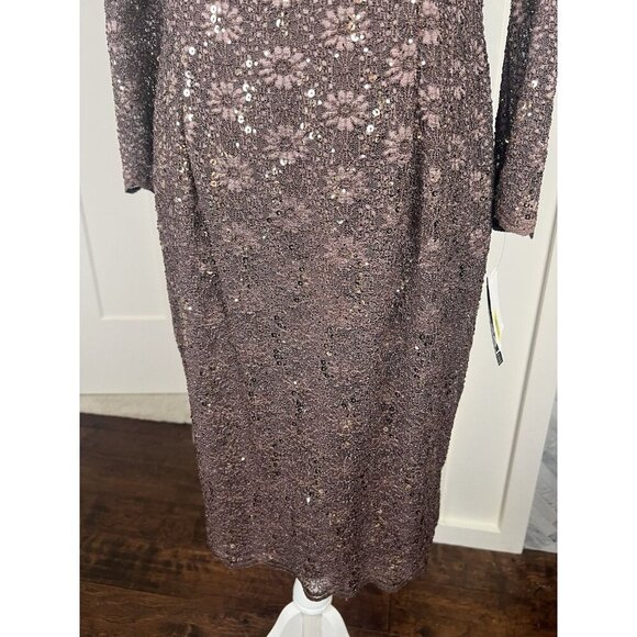 Alex Evenings Brown Lace Sequin Dress & Jacket NWT Sz 12 Formal/Wedding/Cocktail - Picture 4 of 15